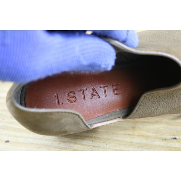 1 State Boots Womens 7.5M Fog Brown Leather Isak Half d'Orsay Bootie Shoes Boho - Picture 5 of 7
